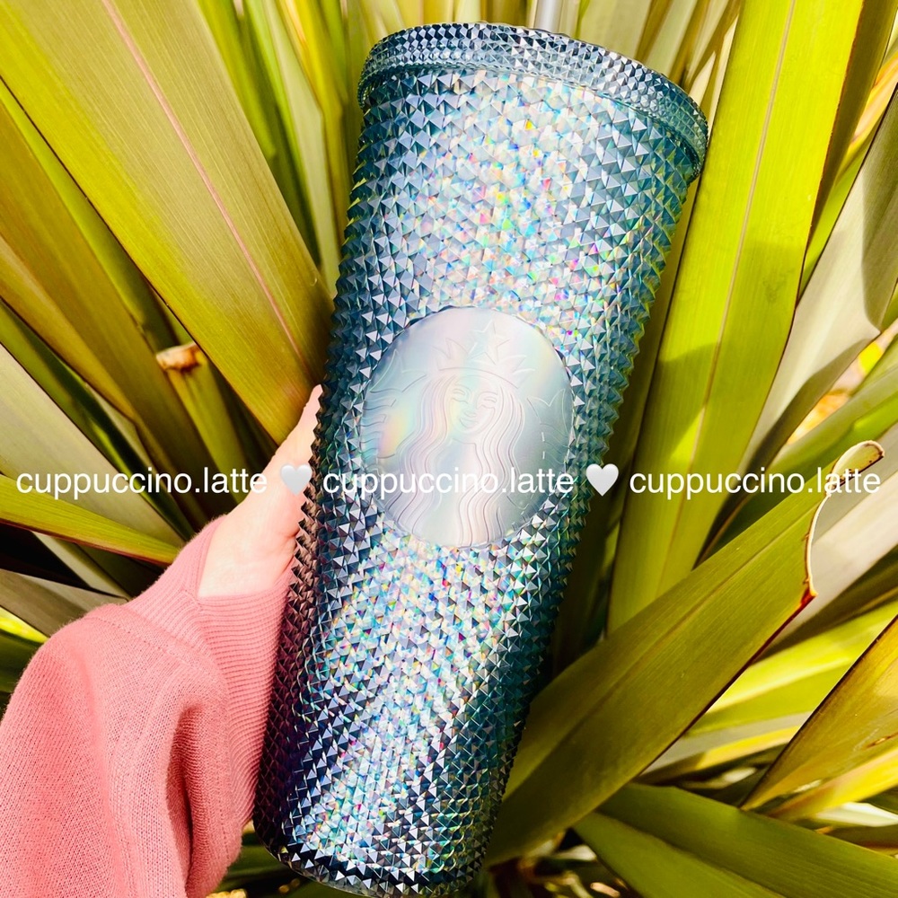 🖤NEW✨Starbucks 2021 China Anniversary Black Holographic Oil Slick Studded Bling